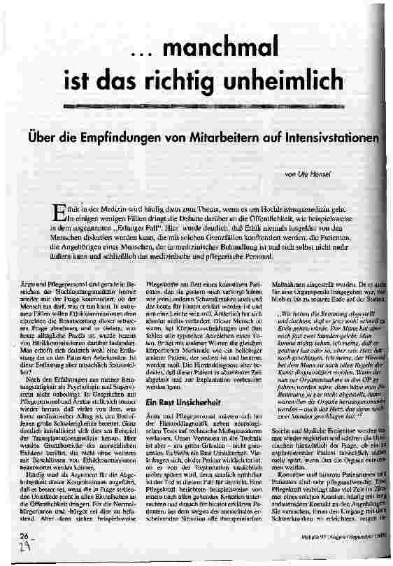 [doc_34996] ... manchmal ist das richtig unheimlich Über die Empfindungen von Mitarbeitern auf Intensivstationen