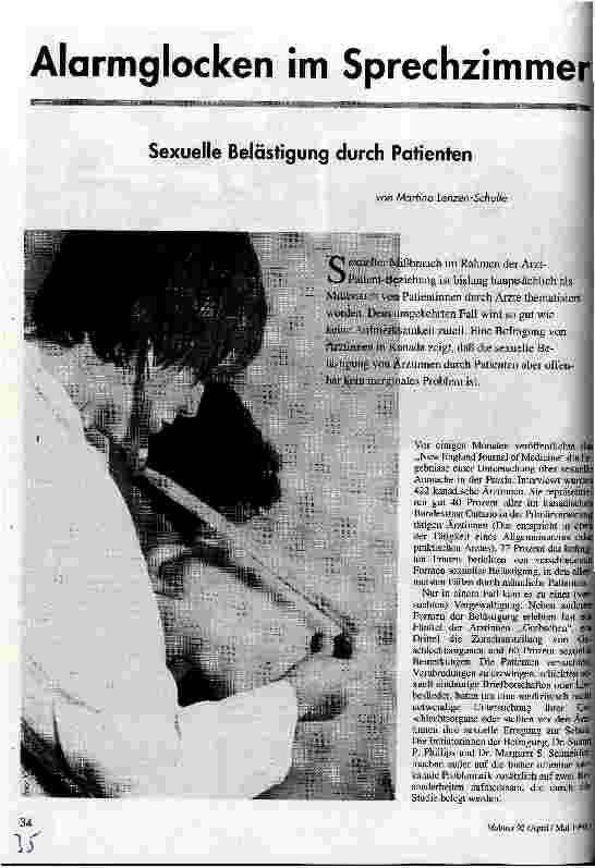[doc_34268] Alarmglocken im Sprechzimmer Sexuelle Belästigung durch Patienten