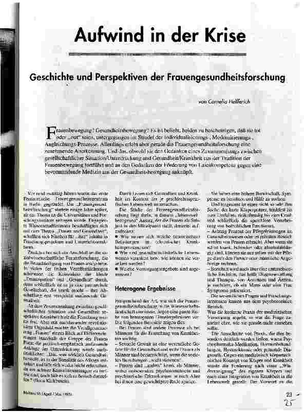 [doc_34265] Aufwind in der Krise Geschichte und Perspektiven der Frauengesundheitsforschung