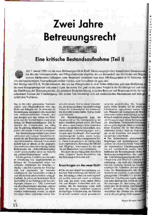 [doc_31841] Zwei Jahre Betreuungsrecht Eine kritische Bestandsaufnahme