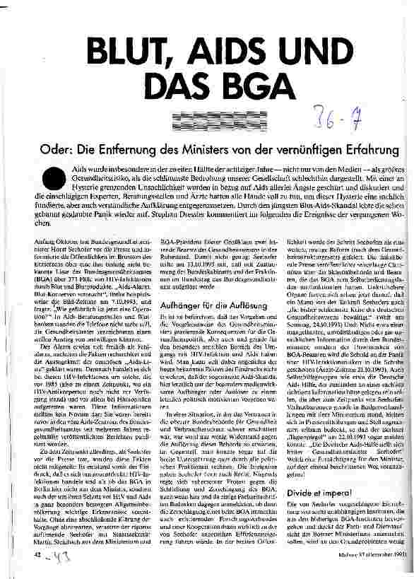 [doc_31051] Blut, Aids und das BGA Oder: Die Entfernung des Ministers von der vernünftigen Erfahrung