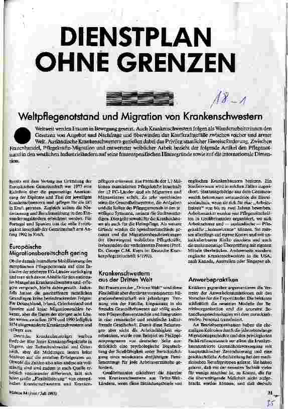 [doc_29753] Dienstplan ohne Grenzen Weltpflegenotstand und Migration von Krankenschwestern
