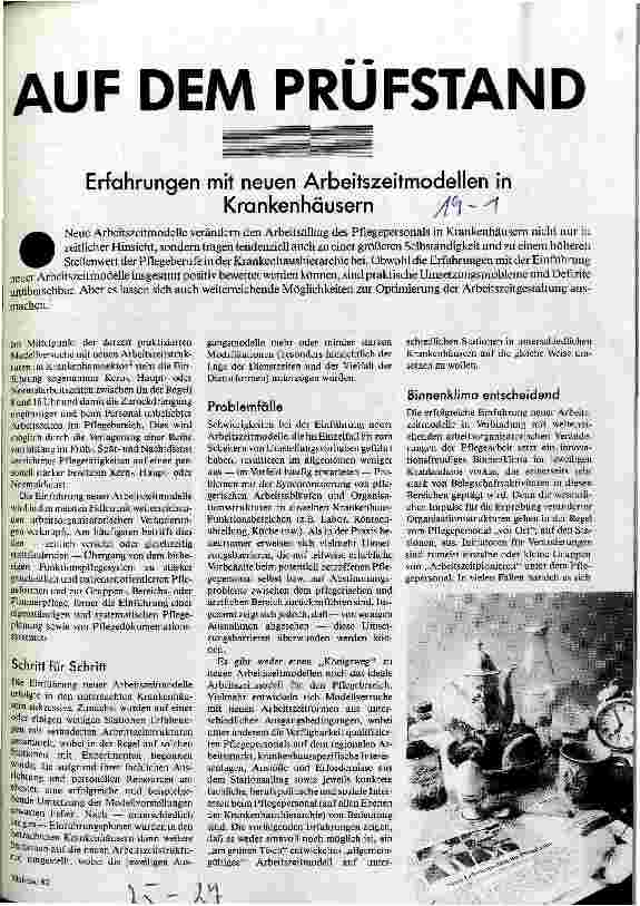 [doc_28973] Auf dem Prüfstand Erfahrungen mit neuen Arbeitszeitmodellen in Krankenhäusern