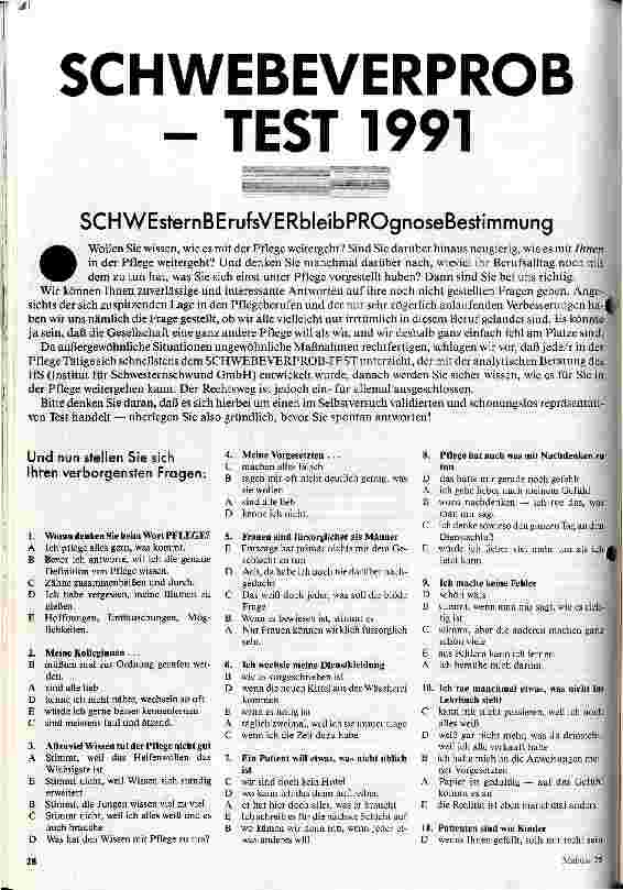 [doc_26745] SCHWEBEVERPROB-TEST 1991 SCHWEsternBErufsVERbleibPROgnoseBestimmung