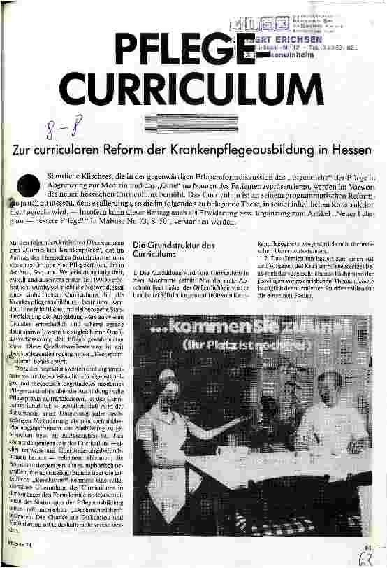 [doc_26362] Pflege-Curriculum - Zur curricularen Reform der Krankenpflegeausbildung in Hessen