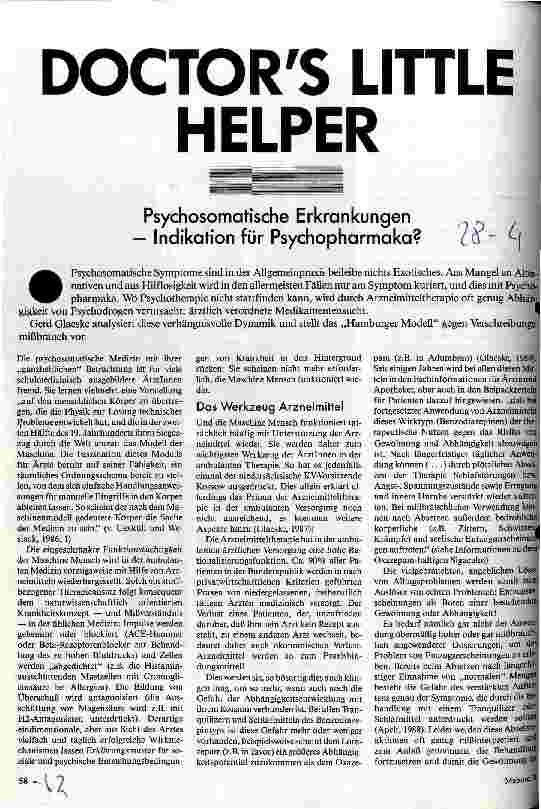 [doc_25414] Doctors little Helper Psychosomatische Erkrankungen - Indikation für Psychopharmaka?