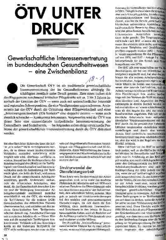 [doc_25009] ÖTV unter Druck - Gewerkschaftliche Interessenvertretung im bundesdeutshcen Gesundheitswesen - eine Zwischenbilanz