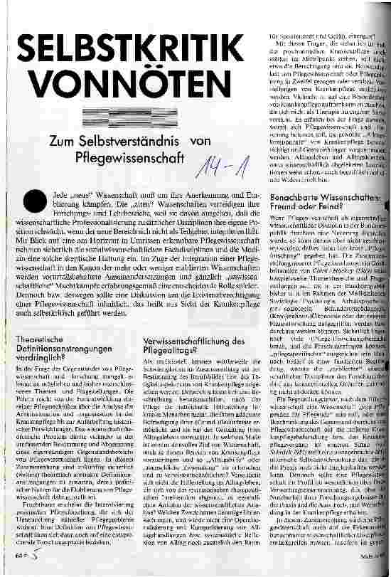[doc_24088] Selbstkritik vonnöten Zum Selbstverständnis von Pflegewissenschaft