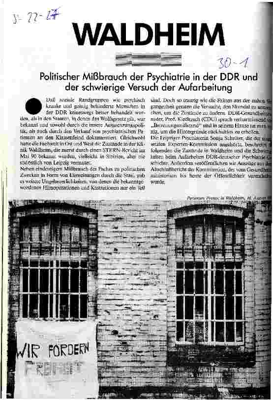 [doc_24085] Waldheim - Politischer Mißbrauch der Psychiatrie in der DDR und der schwierige Versuch der Aufarbeitung