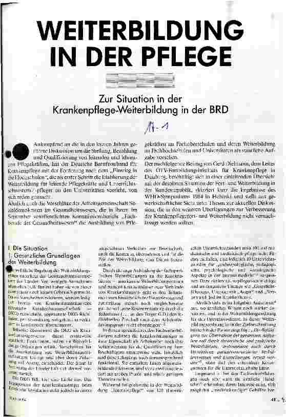 [doc_22768] Weiterbildung in der Pflege Zur Situation in der Krankenpflege-Weiterbildung in der BRD