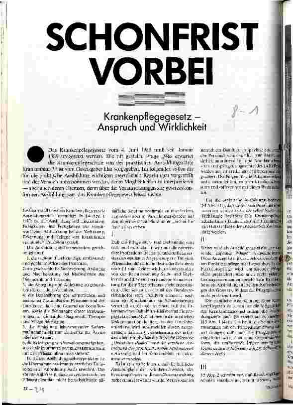 [doc_21294] Schonfrist vorbei Krankenpflegegesetz - Anspruch und Wirklichkeit