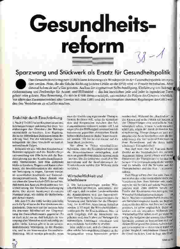[doc_19937] Gesundheitsreform Sparzwang und Stückwerk als Ersatz für Gesundheitspolitik