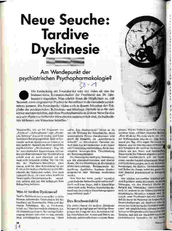 [doc_19935] Neue Seuche: Tardive Dyskinesie Am Wendepunkt der psychiatrischen Psychopharmakologie?