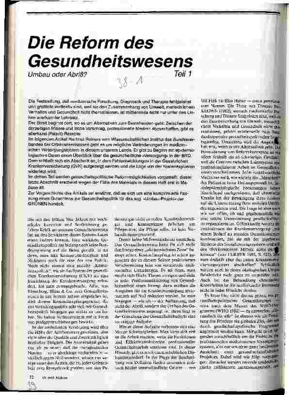 [doc_14870] Die Reform des Gesundheitswesens Umbau oder Abriß /// Teil 1