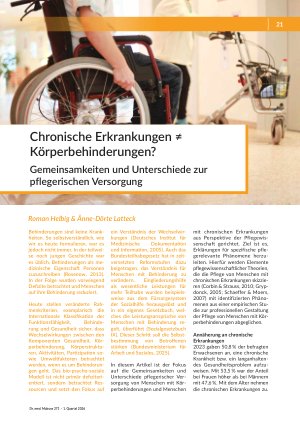 [doc_571704] Chronische Erkrankungen ≠ Körperbehinderungen? Gemeinsamkeiten und Unterschiede zur pflegerischen Versorgung