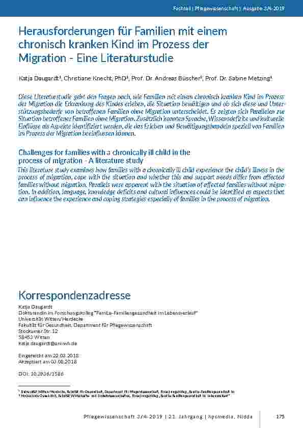 [doc_201761] Herausforderungen für Familien mit einem chronisch kranken Kind im Prozess der Migration - Eine Literaturstudie