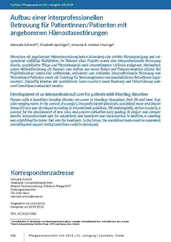 [doc_201754] Aufbau einer interprofessionellen Betreuung für Patientinnen/Patienten mit angeborenen Hämostasestörungen