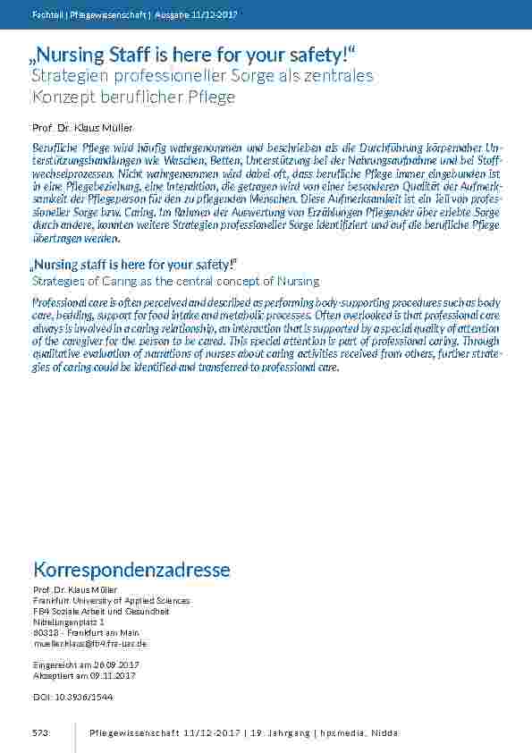 [doc_201646] „Nursing Staff is here for your safety!“. Strategien professioneller Sorge als zentrales Konzept beruflicher Pflege