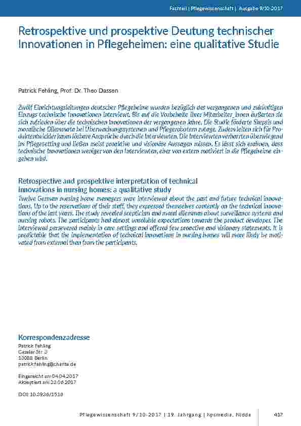 [doc_201628] Retrospektive und prospektive Deutung technischer Innovationen in Pflegeheimen: eine qualitative Studie