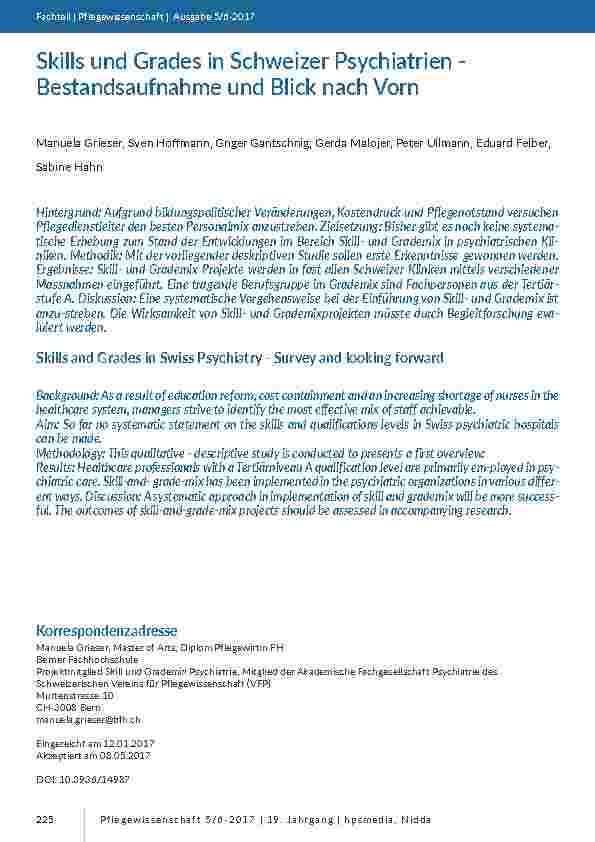 [doc_201599] Skills und Grades in Schweizer Psychiatrien - Bestandsaufnahme und Blick nach Vorn