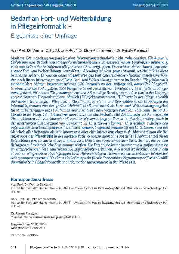 [doc_201521] Bedarf an Fortund Weiterbildung in Pflegeinformatik – Ergebnisse einer Umfrage