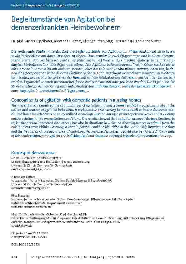 [doc_201520] Begleitumstände von Agitation bei demenzerkrankten Heimbewohnern