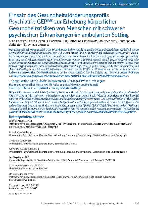 [doc_201483] Einsatz des Gesundheitsförderungsprofils Psychiatrie GEPPSY zur Erhebung körperlicher Gesundheitsrisiken von Menschen mit schweren psychischen Erkrankungen im ambulanten Setting