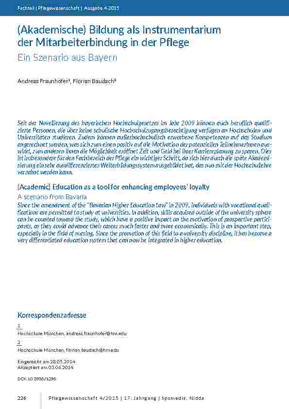 [doc_201390] (Akademische) Bildung als Instrumentarium der Mitarbeiterbindung in der Pflege. Ein Szenario aus Bayern