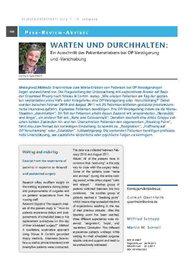 [doc_201361] Warten und Durchhalten: Ein Ausschnitt des Patientenerlebens bei OP-Verzögerung und -Verschiebung